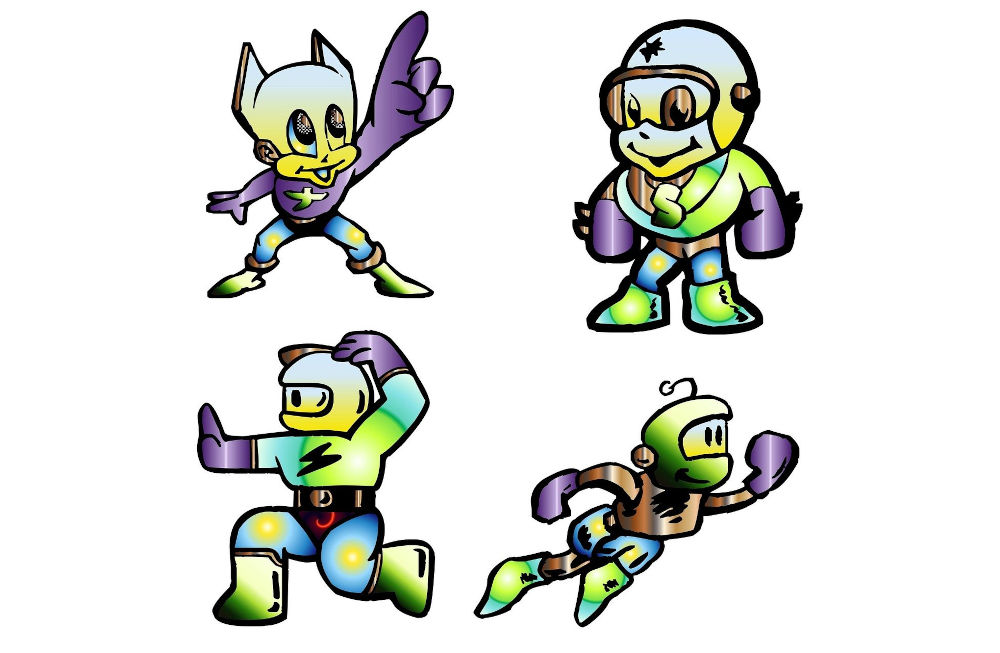 Quatre super-héros de cartoon